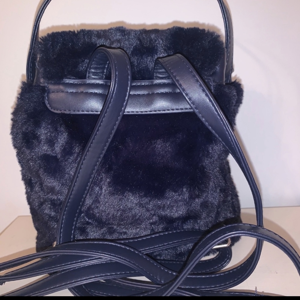 Swarovski Navy Blue Faux Fur Backpack
